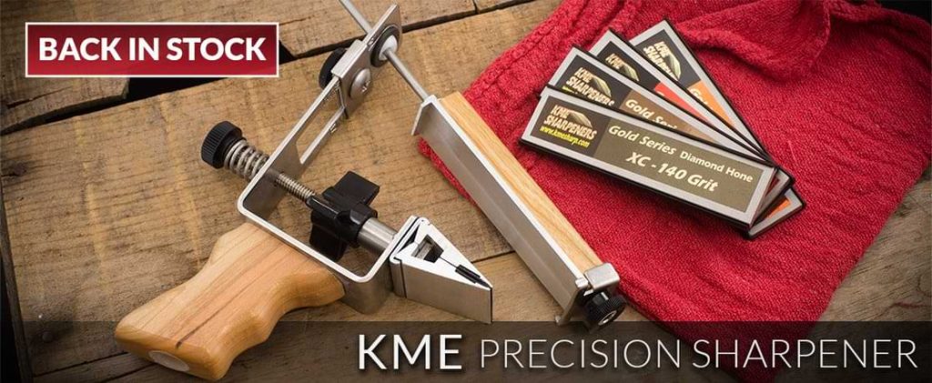 The KME Precision Sharpener jaws clamp securely on a wide variety of blades, and the included diamond stones range from 140 to 1500 grit, enabling you to do anything from edge repair to finer finishing.